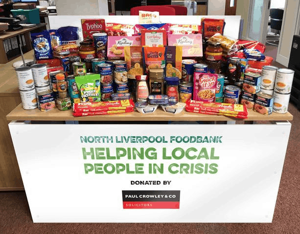 A selection of the food donated to the North Liverpool Foodbank by the directors and staff of Paul Crowley &amp; Co